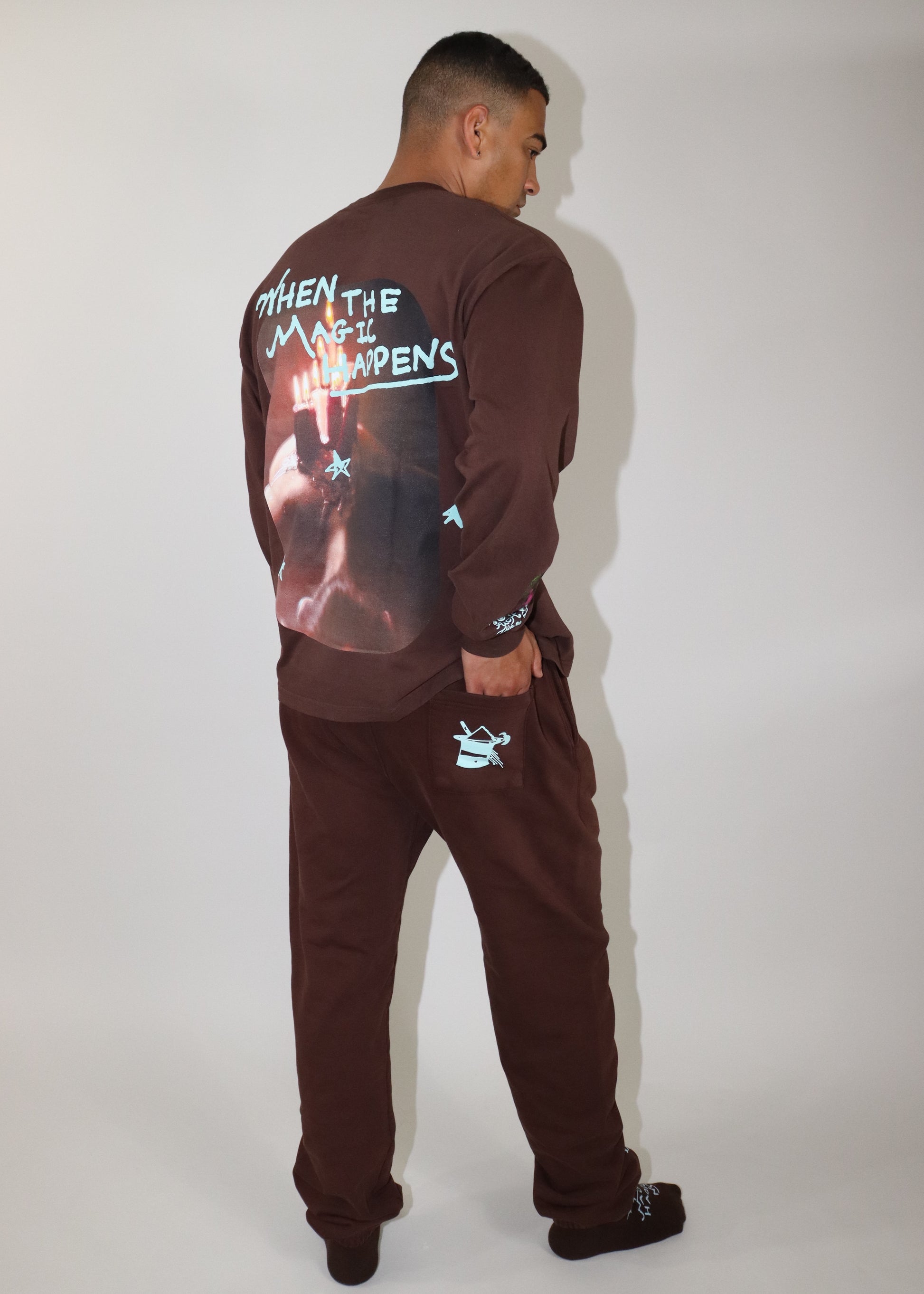 Unisex Lounge Sweatpants Brown Back